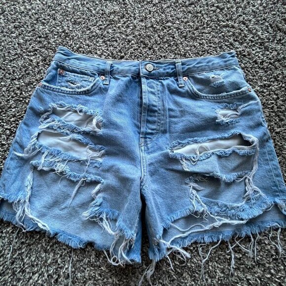Free People Pants - Y2K Blue Free People Relaxed Fit Denim Shorts, Button Up Fly, Women's Size 29